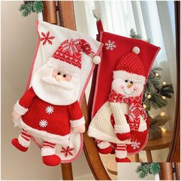 Christmas Decorations Christmas Stocking Gift Bags Red Knitted Socks Decorations Xmas Large 45X28Cm Decorative Durable Fireplace Hangi Dhu2J