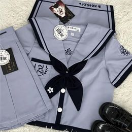 Work Dresses Original Japanese School Girl JK Uniform Skirts Set Women Bow Sailor Blouses Pleated Short Skirt Suit Navy Costumes