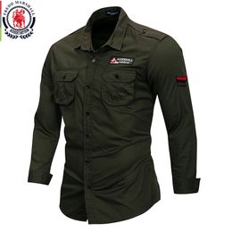 Fredd Marshall 100 Cotton Military Shirt Men Long Sleeve Casual Dress Male Cargo Work Shirts With Embroidery 115 240111