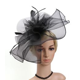 Berets Vintage Bridal Flower Feather Hats Elegant Wedding Accessories Bride Net Hats White Fascinator Hats Women's Formal Ocn