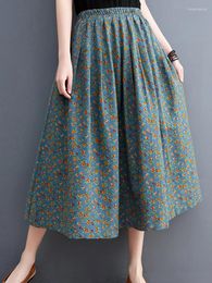 Skirts Fashionable And Comfortable 2024 National Style Spring Summer Literary Vintage Printing High Waist Floral A-line Skirt