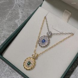 Pendant Necklaces Versa Jewelry's Italian Imitation Sapphire Necklace Gold-plated Micro-studded Bucci