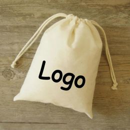 Jewellery Natural Cotton Drawstring Bag Jewelry/Makeup/Gift/Wedding/Party/Storage/Party Pouches Sachet Cloth Pocket Custom Logo Print 100p