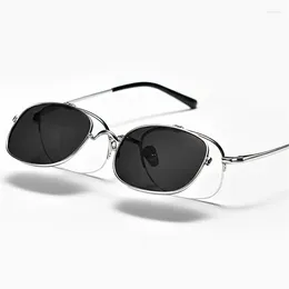 Sunglasses Frames Pure Titanium Flip Eyeglasses Men Women Vintage Square Optical Glasses Frame With Clip On Polarized Myopia Eyewear