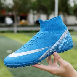 Men Soccer Shoes AG/TF High Ankle Football Boots Outdoor Non-Slip Ultralight Kids Football Cleats Couple Sneakers Plus Size32-47 240111