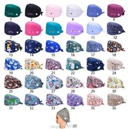 37 Colours Adjustable Working Scrub Cap with Protect Ears Button Floral Bouffant Hat Head Scarf O29 20 Drop11695681