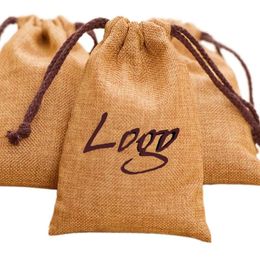 Display Flax Gift Bags 8x11cm 9x12cm 10x15cm 13x17cm pack of 50 Custom Logo Llinen Sack Cosmetic Jute Drawstring Pouch Jewellery Sachets