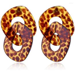 Hoop Earrings Leopard Acrylic Resin Double Chain Tortoiseshell Fashion Jewelry (Random Color)