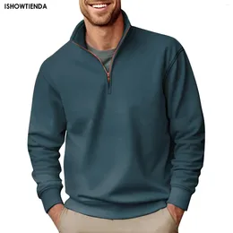 Men's Hoodies Zipper Stand Neck Sweatshirt Vintage Tees Tops Pullover Men Long Sleeves Clothing Sleeve Small High C