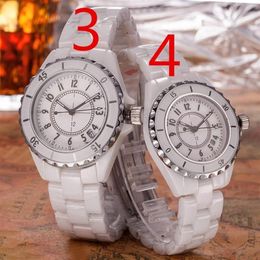 Wristwatches Men Women Couple Watch Real Ceramic Sports Wristwatch White Gold Diamonds Vintage Watches262O