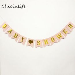 Whole-Chicinlife 1set pink Lake Blue Baby Shower Banner Garland Kids Birthday Party Supplies Baby Shower Decoration paper Bann260U