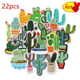 22pcs Lot Vegetation Cactus Green Iron on Patches for Clothes Jacket Bulk Sewing Embroidered Thermal Parches Diy Naszywka Kids