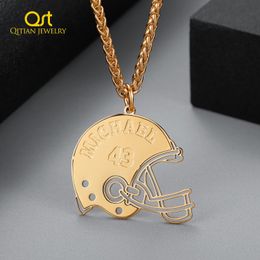 Necklaces Customised Name Necklace With Football Helmet 18K Gold Plate Stainless Steel Jewellery Personalise Corrosion Pendant Gift For Men