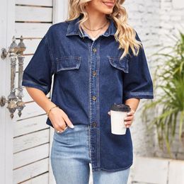 Women's Blouses Solid Casual Loose Denim Shirts For Women 2024 Summer Vintage Oversized And Fashion Youth Female Tops