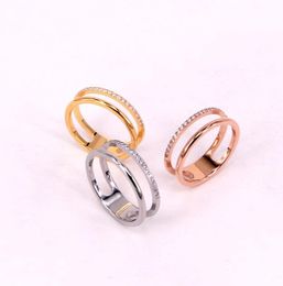 Hollow Double Layer Diamond Couple Rings Korean Fashion Titanium Steel Rose Gold Gold Plated Index Finger Ring6881767