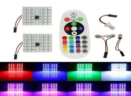 T10 5050 SMD 16 Colours RGB LED Panel Auto Car Interior Reading Map Lamp Bulb Light Dome Festoon Remote Controller FlashStrobe1281231