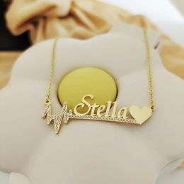 Necklaces DODOAI Stainless Steel Custom Name Necklace Crystal Pendant Personalised Necklace Custom Name Jewellery with Heartbeat and Heart