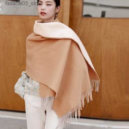 Scarves Luxury Wool Womens Scarf Winter Thick warm Solid Cape Wraps Female bandana pashmina long tassel female foulard thick blanket Q240111