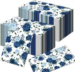Table Napkin 100PCS Blue Rose Paper Napkins Disposable Long For Wedding Birthday Party Baby Shower Home El Decorations