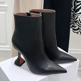 Boots Brand Designer Sexy Charms Ankle Wine Glass Heels Pointed Toe Solid Botas Mujer Super High Side Zippered Women Shoes