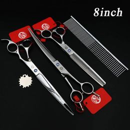 758 Inch Professional Hairdressing Scissors Pet Dog Grooming Shears Hair CuttingCurvedThinning ScissorsSteel Comb 240110