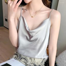 Women's Tanks 2024 Korean Version Satin Sling Wavy Neck Design Fashion Trend Silk Camisole Top Women Inner Base Sexy