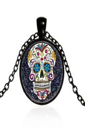 Pendant Necklaces Mexican Sugar Skull Day Of The Dead Necklace Black Chain Skeleton Glass Jewelry Classic XL15265710285412190