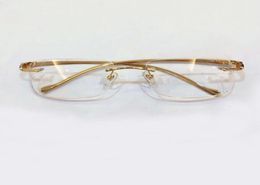 0061 Gold Rimless Eyeglasses Frame Clear Lens Optical Glasses Frames Fashion Sunglasses Frames for Men with Box2515639