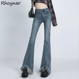 Jeans Skinny Flare Jeans Women High Waisted Washed Denim Vintage Tassel Hotsweet European Streetwear Fashion Clothing Designer Cool