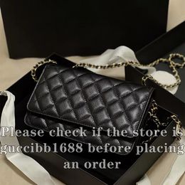 12A Definite Mirror Quality Designer Wallet On Chian Bag Mini 19cm Womens Caviar Lambskin Quilted Flap Purse Luxury Genuine Leather Handbags Black Shoulder Box Bags