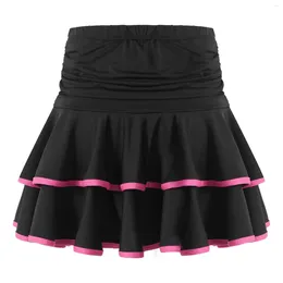 Stage Wear Kids Girls Latin Dance Skirt Elastic Waistband Tiered Milk Silk Dancewear Performance Class Training Clothing