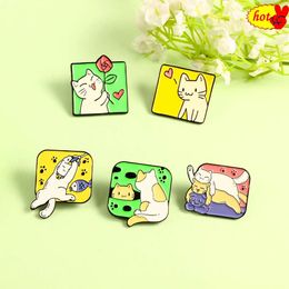 Hot Lapel Pins Cat Play Happily Play on the Swing Hide and Seek Send Flowers Brooches for Women Animals Anime Cute Enamel Brooch Pins for Women