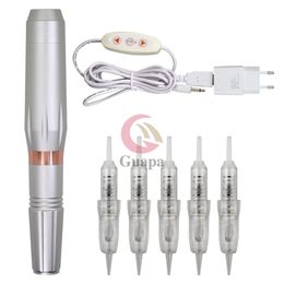 Quality Silver Tattoo Pen Dermograph Permanent Makeup Eyebrow Eyeliner Lip Pen Beauty Tattoo Machine with 5 Levels Speed 240111