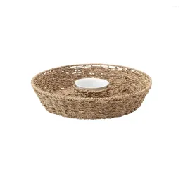 Plates Hand Woven Seagrass Chip And Dip Basket With 6 Oz Ceramic Bowl Set Of 2 Perfect Addition To Your Next Party Or Gathering