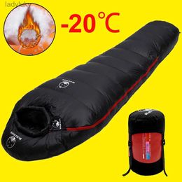 Sleeping Bags Very Warm White Goose Down Filled Adult Mummy Style Sleeping Bag Fit for Winter Thermal 4 Kinds of Thickness Travel CampingL240111