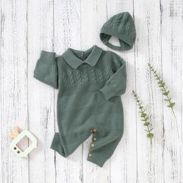 Baby Rompers Clothes Winter Long Sleeve Knitted born Boy Girl Cotton Jumpsuits Hats Sets Autumn 018m Toddler Infant Outfits 240110