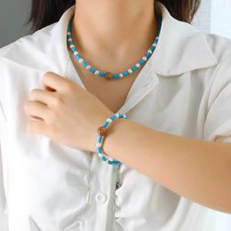 Designer-Halsketten 2023 Böhmischer Urlaub Natursteinperlen-Spleiß-Halsketten-Armband-Set Leichter Luxus und einzigartiges Design Kragenkette