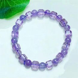 Link Bracelets Natural Amethyst Cube Bracelet String Charms Strand Exquisite Jewellery Gift Healing Crystal Energy 1pcs
