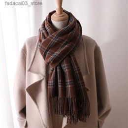 Scarves Autumn Winter For Men Women Thick Warm Scarf Fashion Wrap Plaid Korean Popular Neckerchief Soft Head Scarves Hijab Tassels Shawl Q240111