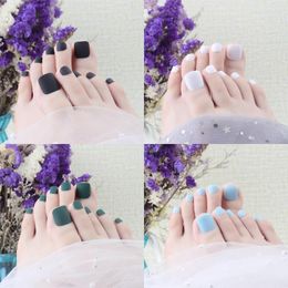 False Nails 24pcs Solid Color Frosted Toenails Simple Press On Square Short Fake For Summer Women Feet Decor