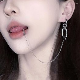 Dangle Earrings 1PC Stainless Steel Chain Linked Hinged Lip Ring NO Piercing Clip Gothic Punk Body Women Halloween Jewellery