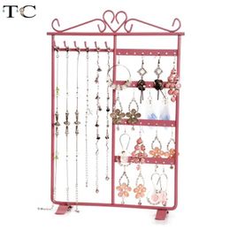 Display 32 Holes Metal 6 Hooks Mounted Earring Necklace and Bracelet Display Stand Metal Jewellery Storage Stand Earring Holder