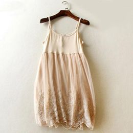 Casual Dresses Black White Women Mid Long Summer Crochet Lace Lolita Mori Girl Spaghetti Strap Slip Dress Modal Sundress Jurk Dames