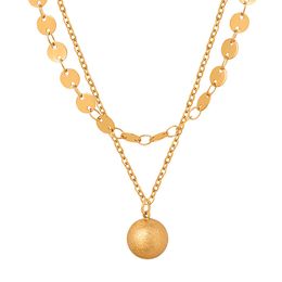 Ladies Gold Necklace Stainless Steel Plated 18k Gold Cute And Small Round Ball Pendant Double Layer Necklace Jewellery Gift