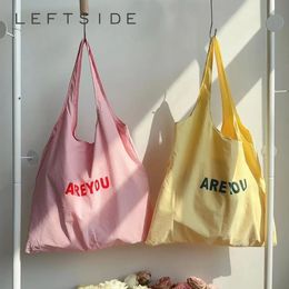 LEFTSIDE Big Canvas Letter Design Shopper Shopping Shoulder Bag for Women Casual Handbags Simple Travel Hobo Bags 240111