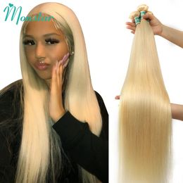 613 Blonde Coloured 30 Inch Straight Human Hair Bundles Brazilian Weave 100% Remy 240110