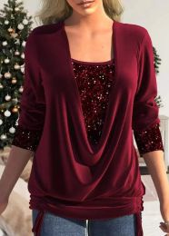 6 Colours Sequin Blouse Women Luxurious Solid Colour O Neck Long Sleeve Tops Lady Elegant Spring Autumn Party Clothing
