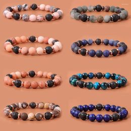 Strand Natural Matte Tiger Eye Aventurine Stone Bracelet 8mm Round Beads Elastic Bracelets Lava Hematite Charm Men Women