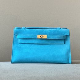 Designer handbags bag 22cm crossbody 10A mirror quality Outer Stitching Brand total Handmade chamois blue Classic Large Capacity Limited edition suede with box