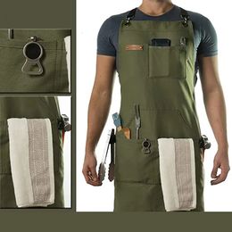 18 Modern Minimalist Canvas Apron Family Barista Hairdresser Work Clothes Mens Sleeveless Green Backpack Buckle 240111